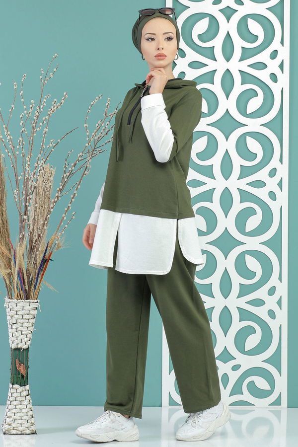 Tunik Pantolon Siyah Haki - 7666 HAKİ
