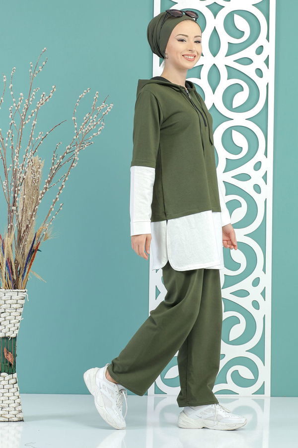 Tunik Pantolon Siyah Haki - 7666 HAKİ