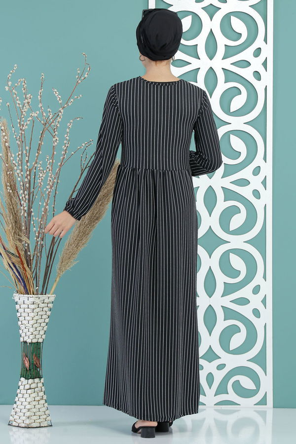 Çizgili Elbise Siyah - 02 7675 Siyah - 7675