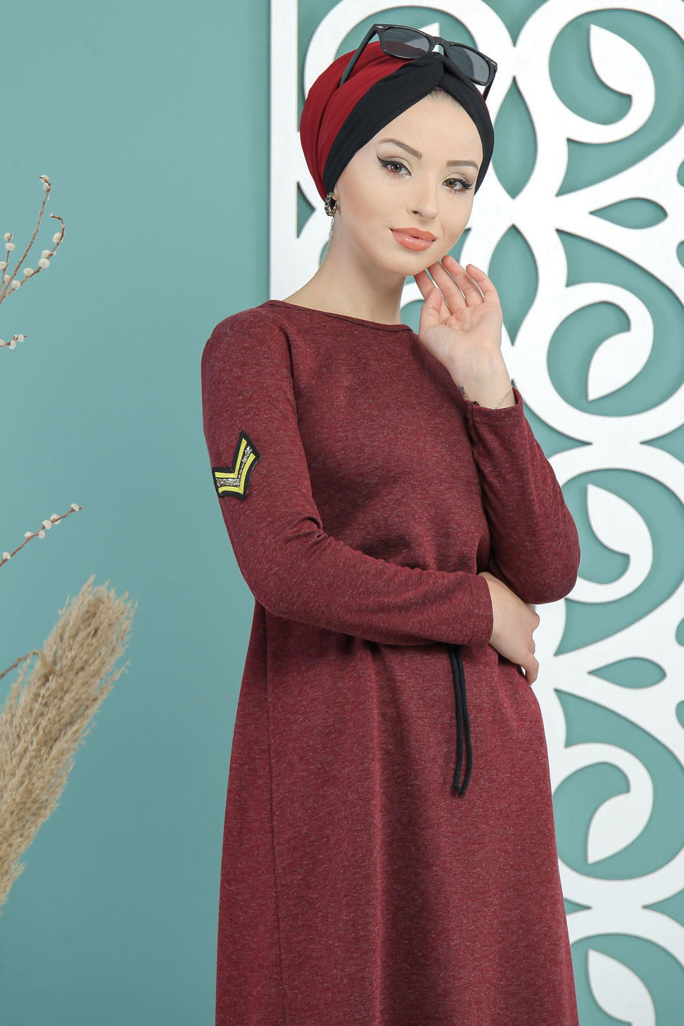Elbise Siyah  Bordo - 5158 BORDO