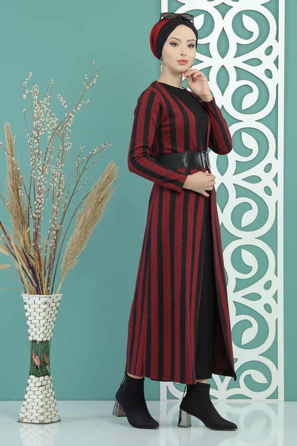 Hırka Jile Kemer Haki Bordo - 5157 BORDO