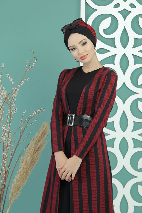 Hırka Jile Kemer Haki Bordo - 5157 BORDO
