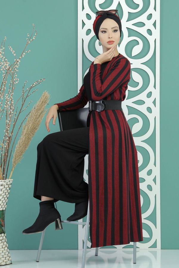 Hırka Jile Kemer Haki Bordo - 5157 BORDO