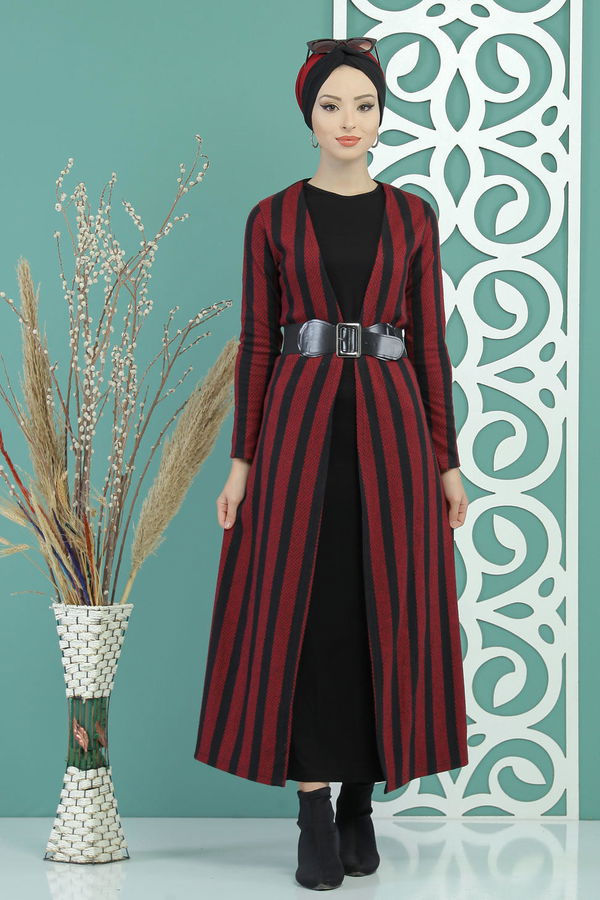 Hırka Jile Kemer Haki Bordo - 5157 BORDO