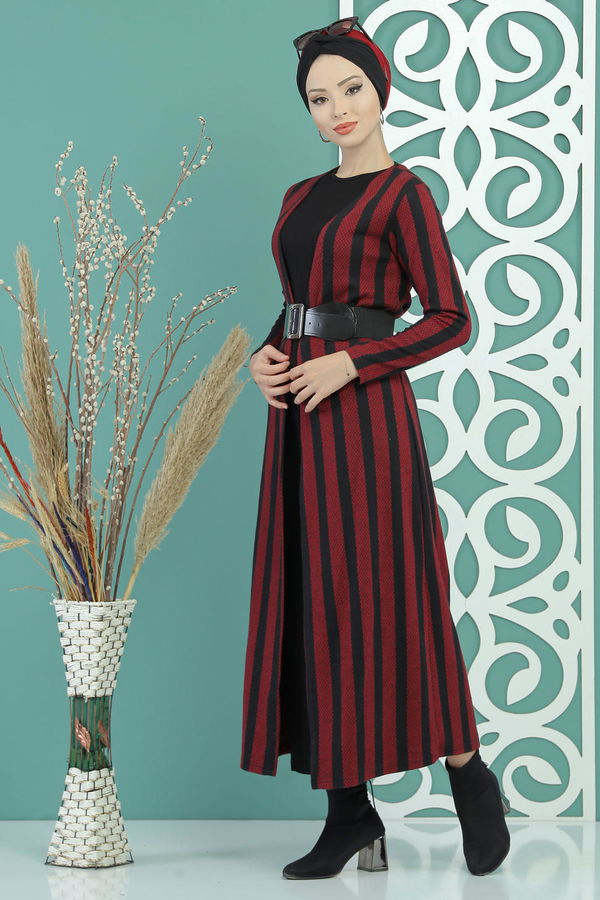 Hırka Jile Kemer Haki Bordo - 5157 BORDO