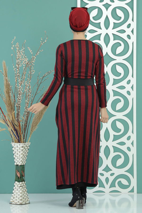 Hırka Jile Kemer Haki Bordo - 5157 BORDO