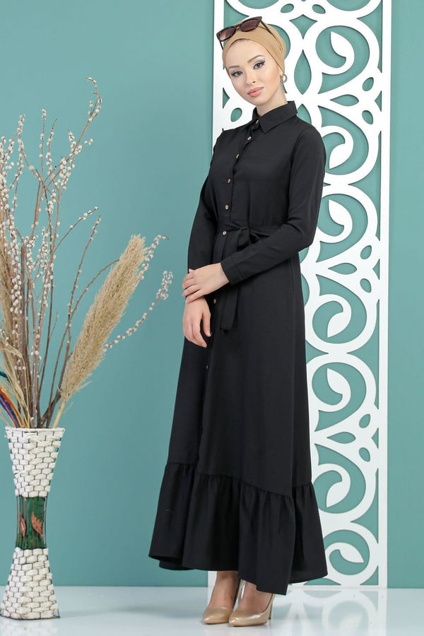 Kuşaklı Elbise Siyah - 02 7698 Siyah - 7698 SİYAH