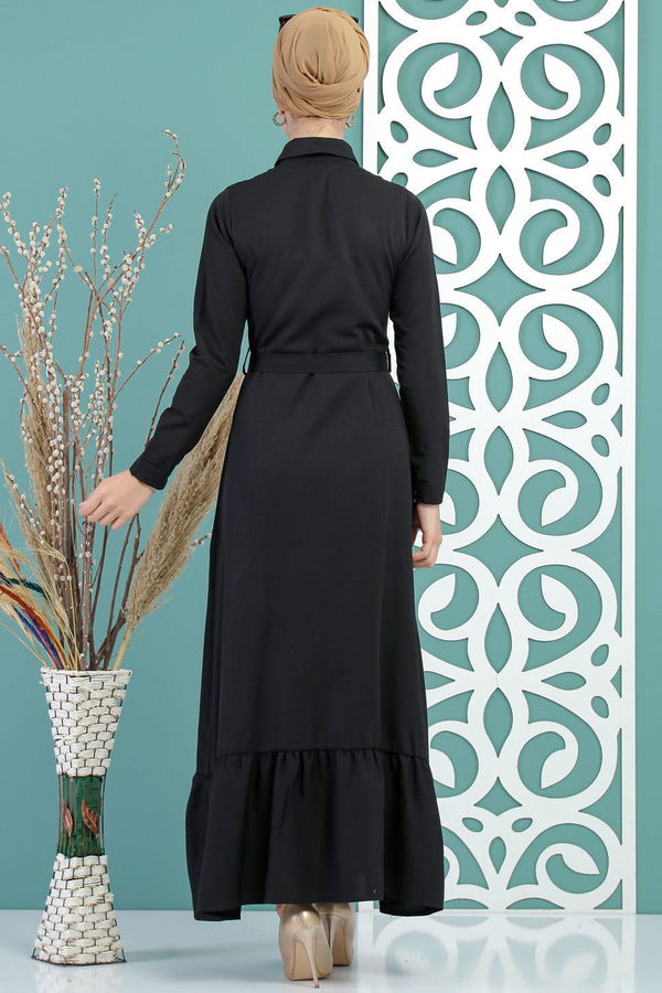 Kuşaklı Elbise Siyah - 02 7698 Siyah - 7698 SİYAH