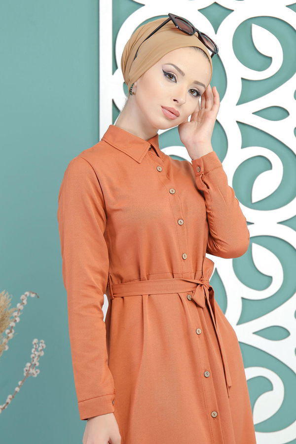 Kuşaklı Elbise Kiremit - 02 7698 Kiremit - 7698 KİREMİT