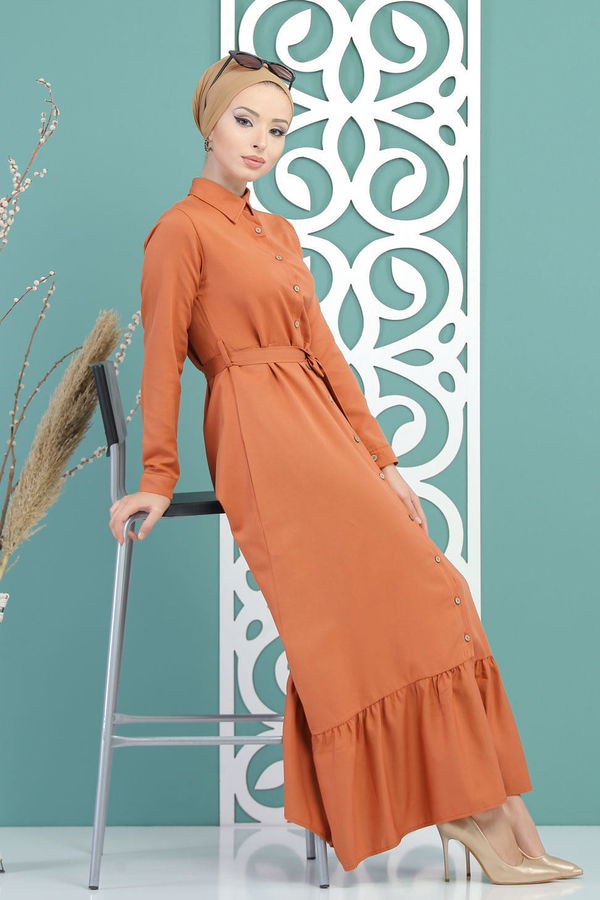 Kuşaklı Elbise Kiremit - 02 7698 Kiremit - 7698 KİREMİT