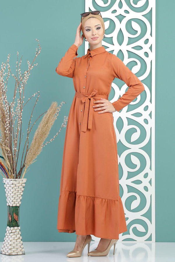 Kuşaklı Elbise Kiremit - 02 7698 Kiremit - 7698 KİREMİT
