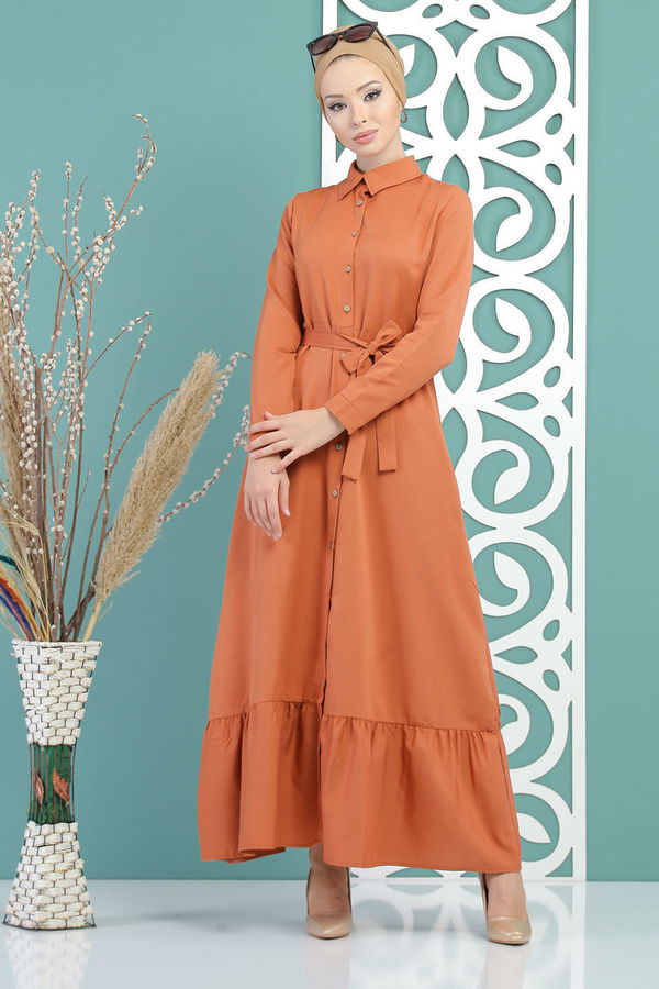 Kuşaklı Elbise Kiremit - 02 7698 Kiremit - 7698 KİREMİT