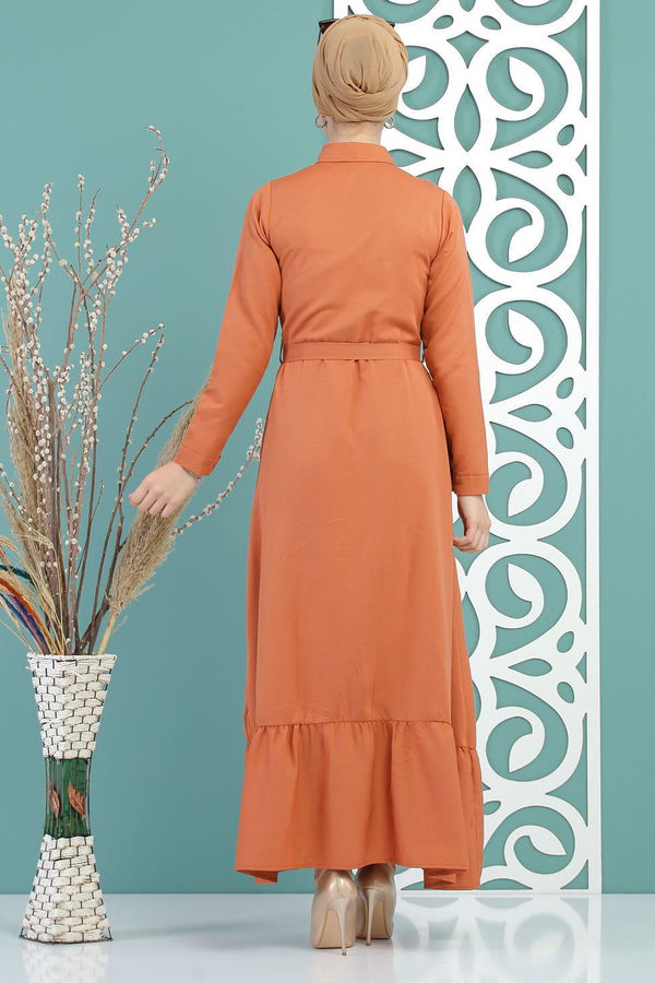 Kuşaklı Elbise Kiremit - 02 7698 Kiremit - 7698 KİREMİT