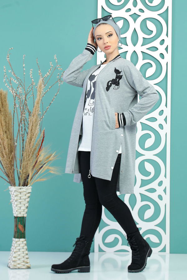 Hırka Tunik Siyah Gri - 7718 GRİ