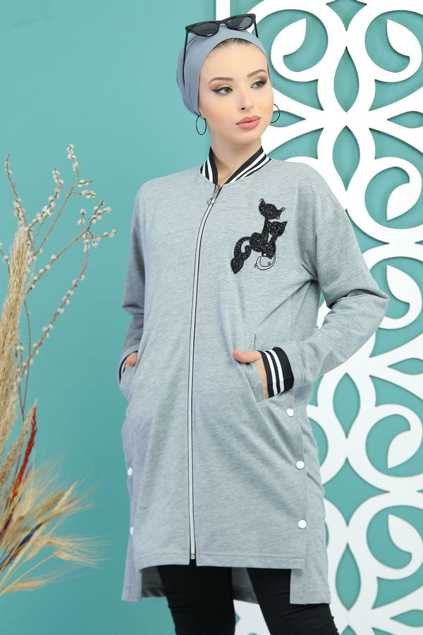 Hırka Tunik Siyah Gri - 7718 GRİ