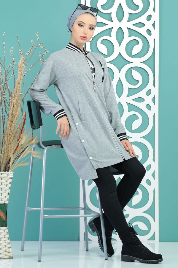 Hırka Tunik Siyah Gri - 7718 GRİ
