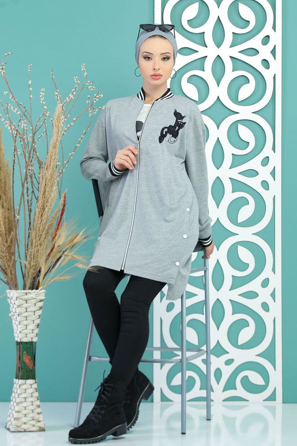 Hırka Tunik Siyah Gri - 7718 GRİ