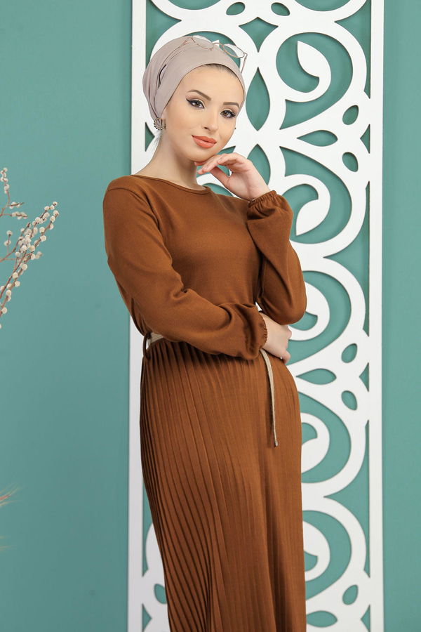 Triko Elbise Kemer Siyah  Taba - 7732