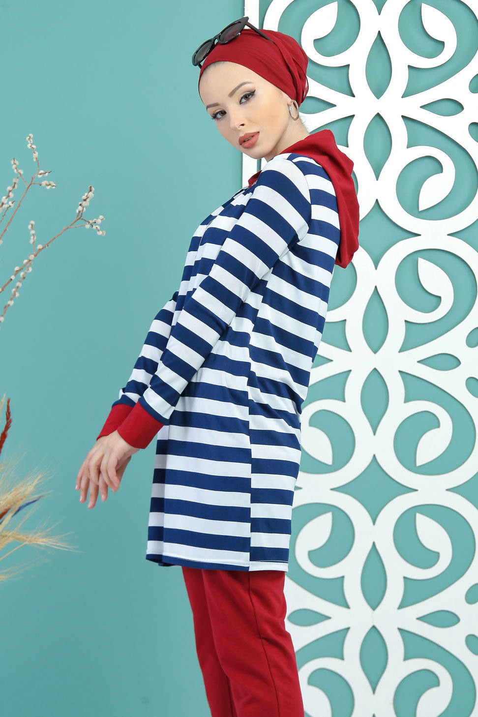 Tunik Pantolon Takım Haki Bordo - 5133