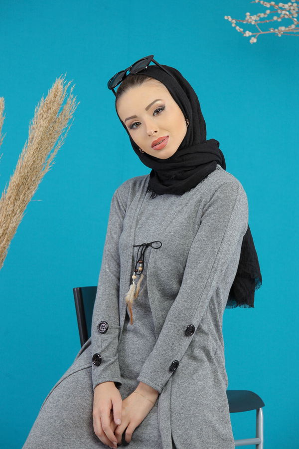 Elbise Yelek Siyah Gri - 5168 GRİ