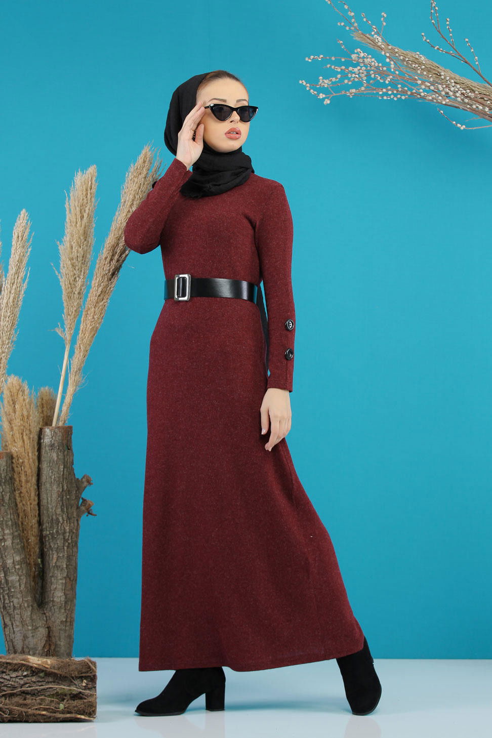Elbise Kemer Siyah Bordo - 5167 BORDO