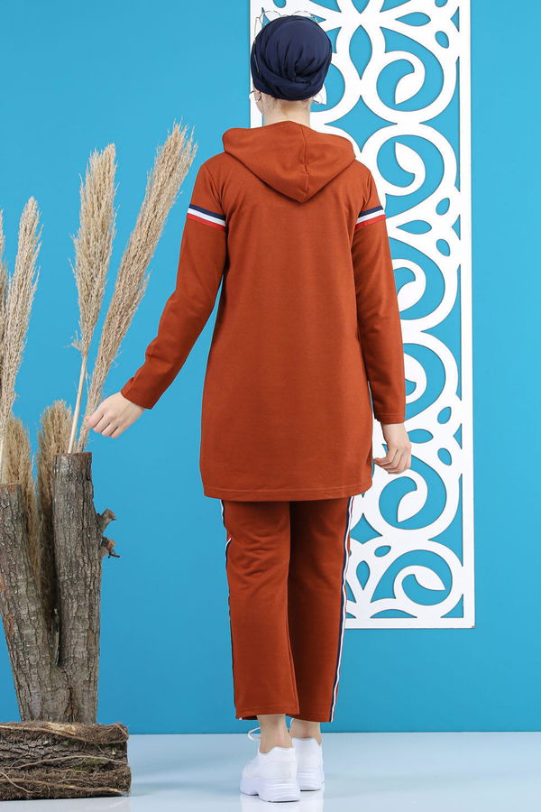 Şeritli Tunik Pantolon Siyah  Kiremit - 7791 KİREMİT