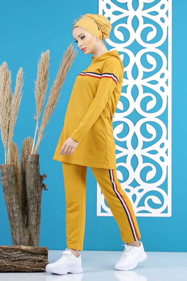 Şeritli Tunik Pantolon Siyah  Sarı - 7791 Sarı