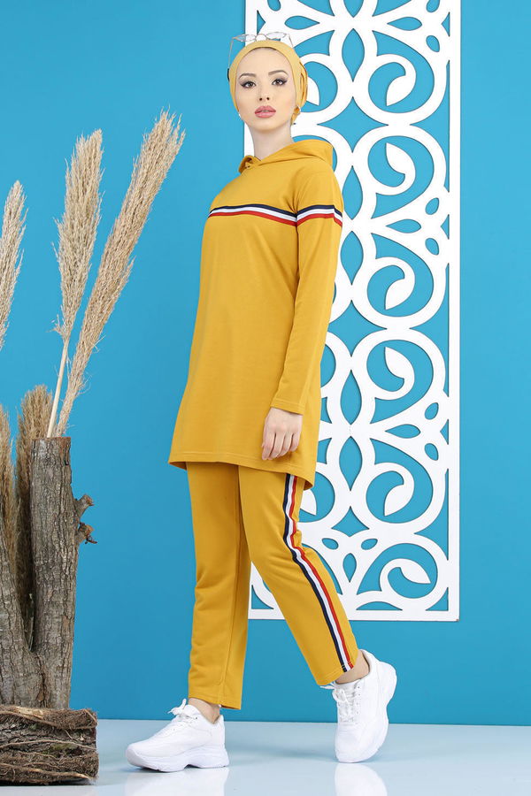 Şeritli Tunik Pantolon Siyah  Sarı - 7791 Sarı