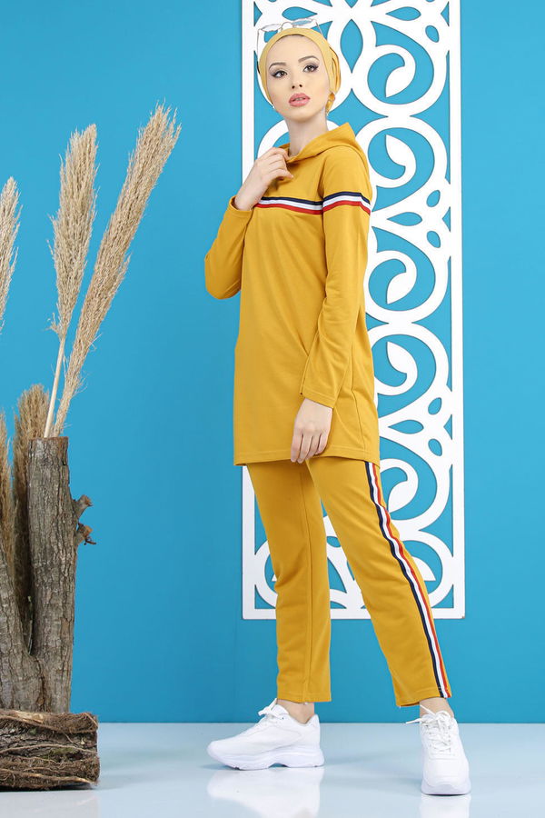 Şeritli Tunik Pantolon Siyah  Sarı - 7791 Sarı