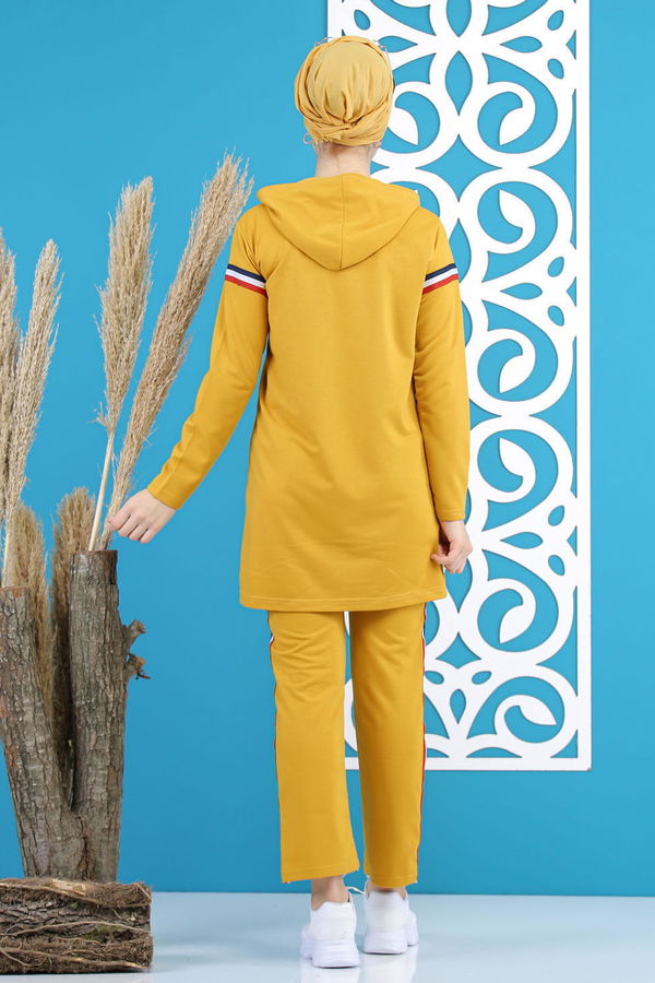 Şeritli Tunik Pantolon Siyah  Sarı - 7791 Sarı