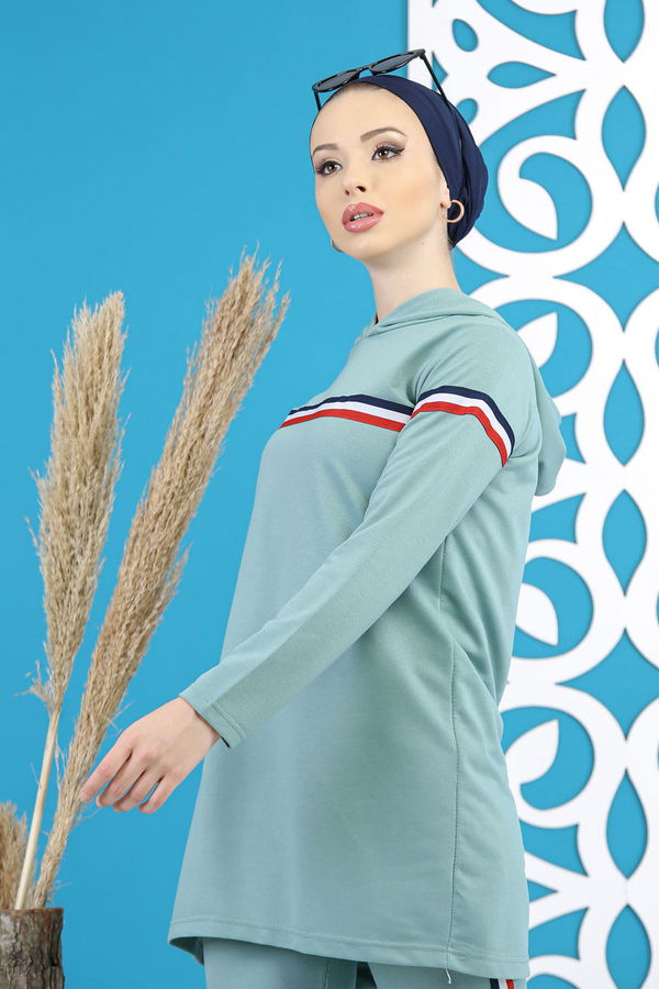 Şeritli Tunik Pantolon Siyah  Yeşil - 7791 YEŞİL
