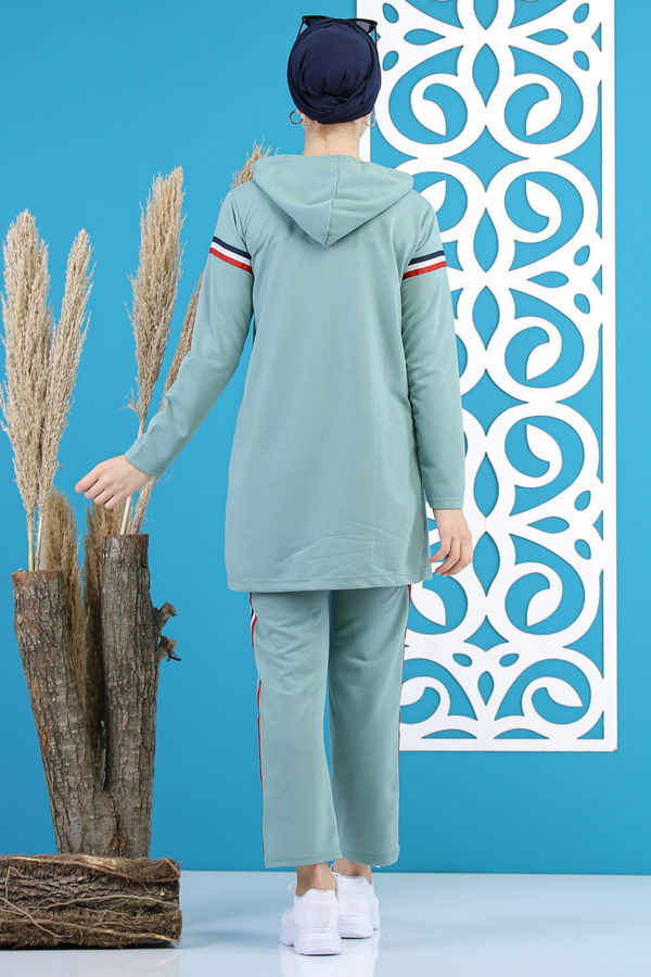 Şeritli Tunik Pantolon Siyah  Yeşil - 7791 YEŞİL