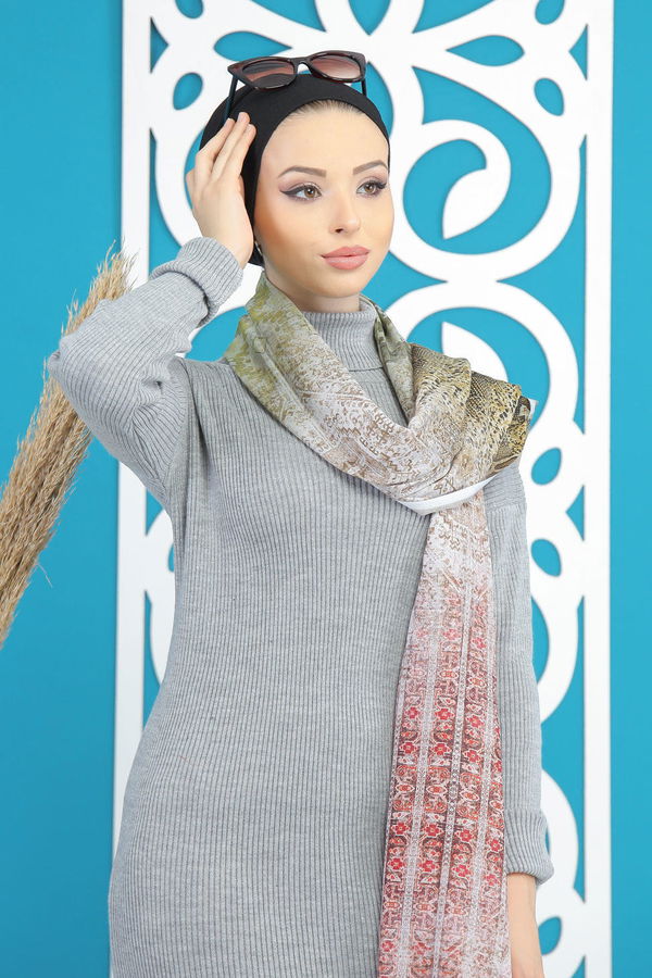 Bogazlı Triko Elbise Siyah  Gri - 7801 GRİ