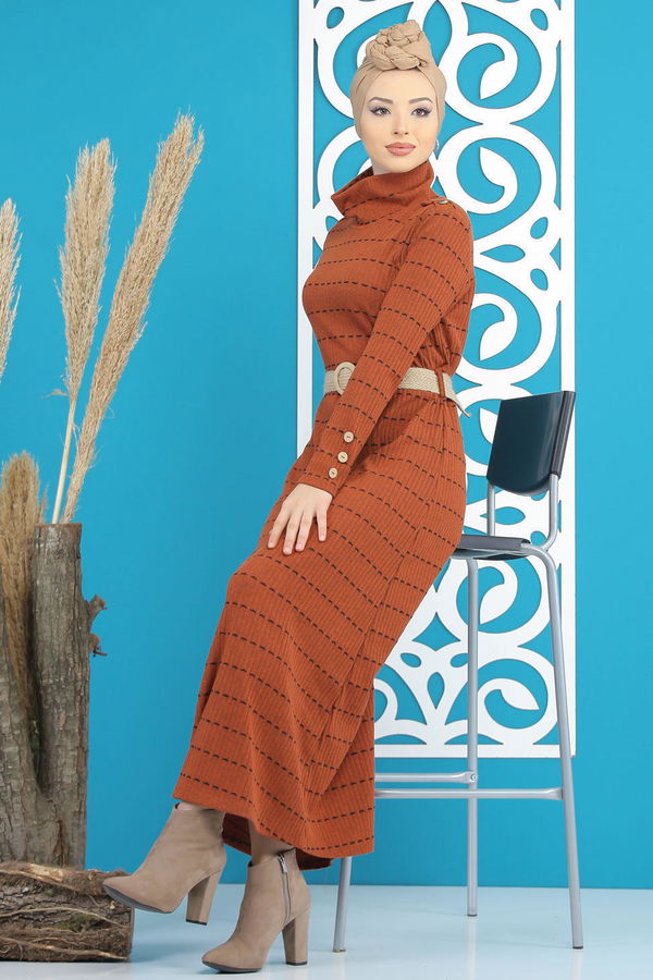 Elbise Kemer Siyah  Taba - 7843 TABA