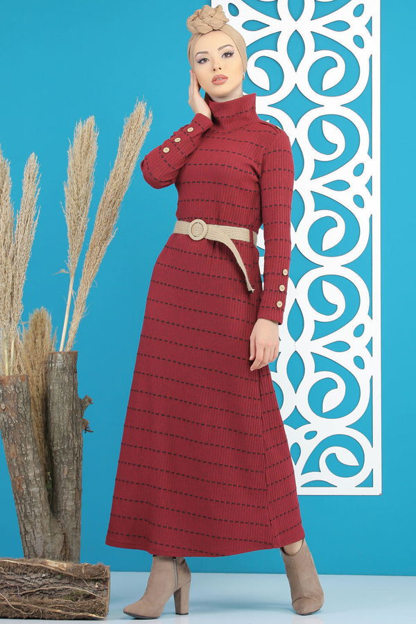 Elbise Kemer Siyah  Bordo - 7843 BORDO