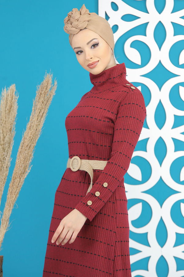 Elbise Kemer Siyah  Bordo - 7843 BORDO