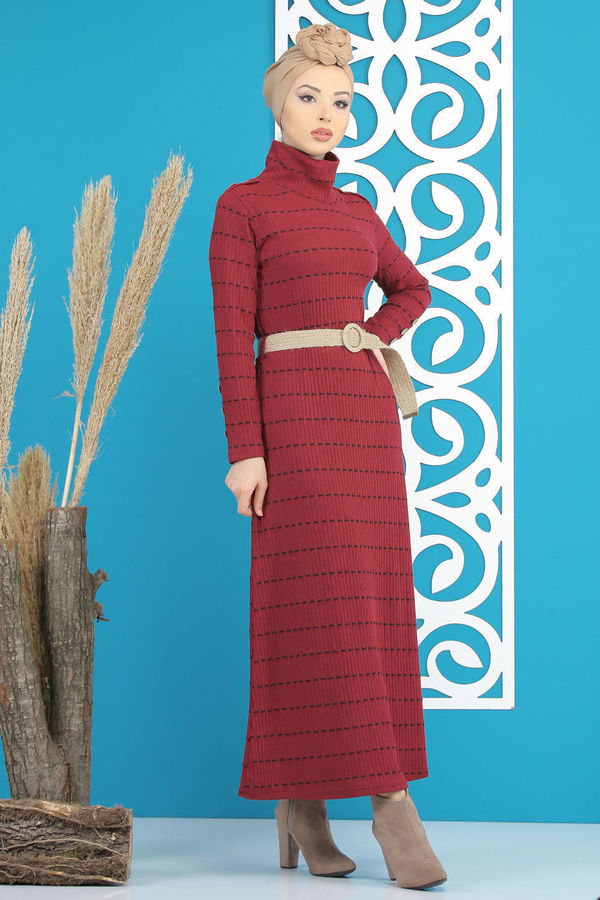 Elbise Kemer Siyah  Bordo - 7843 BORDO
