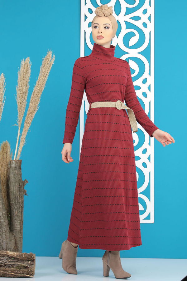 Elbise Kemer Siyah  Bordo - 7843 BORDO