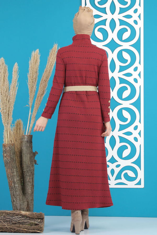 Elbise Kemer Siyah  Bordo - 7843 BORDO