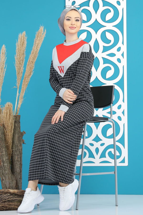Desenli Elbise Siyah - 4104 Siyah - 4104