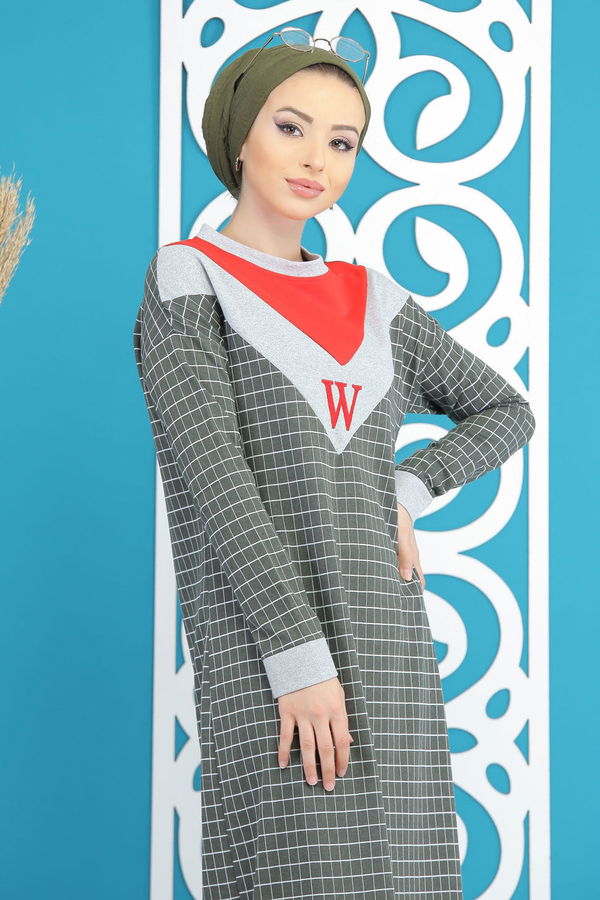 Desenli Elbise Haki - 4104 Haki - 4104 HAKİ