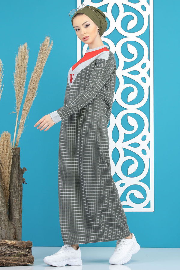 Desenli Elbise Haki - 4104 Haki - 4104 HAKİ
