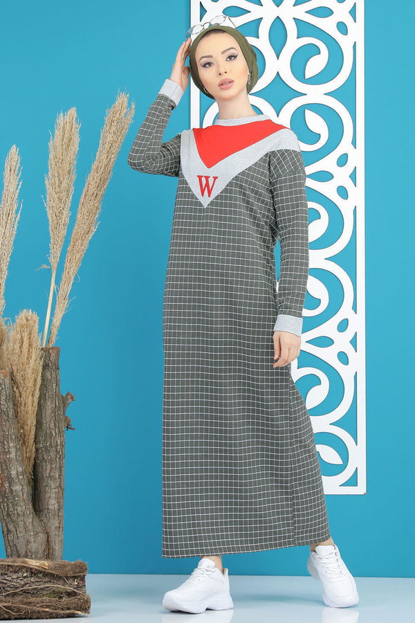 Desenli Elbise Haki - 4104 Haki - 4104 HAKİ