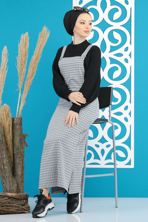 Kareli Salopet Koyu Gri - 02 7668 Gri - 7668 GRİ