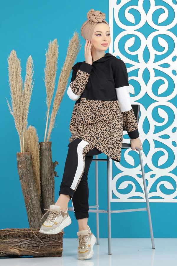 Tunik Pantolon Leopar Leopar Siyah Siyah - 7869 SİYAH