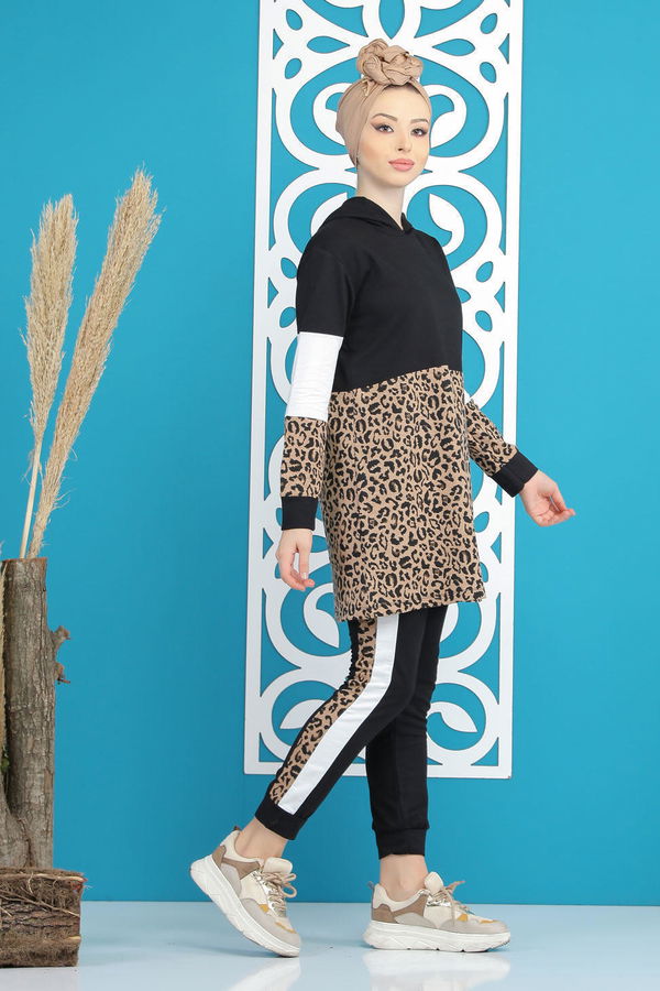 Tunik Pantolon Leopar Leopar Siyah Siyah - 7869 SİYAH