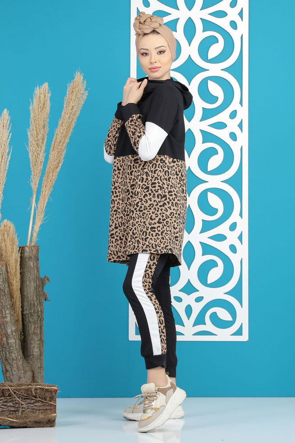 Tunik Pantolon Leopar Leopar Siyah Siyah - 7869 SİYAH