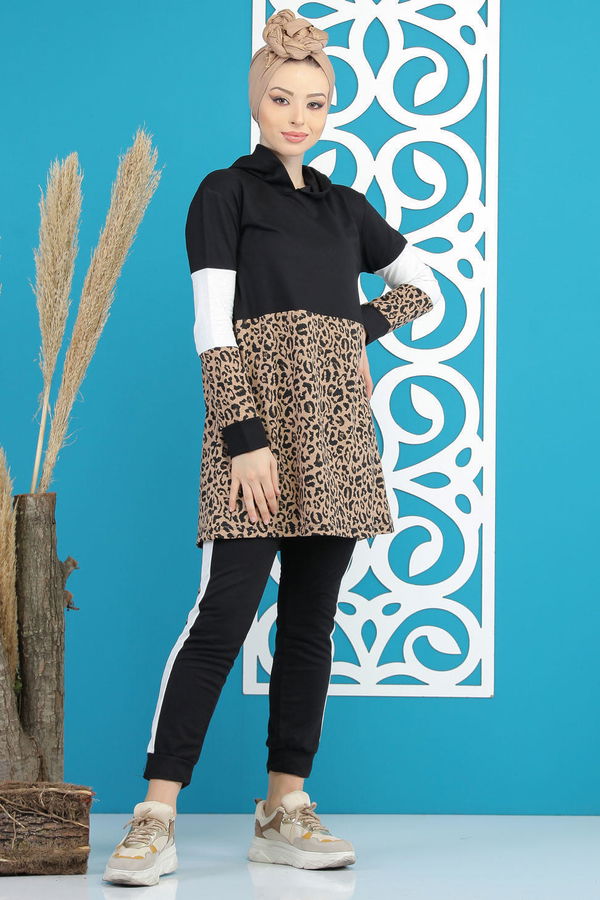 Tunik Pantolon Leopar Leopar Siyah Siyah - 7869 SİYAH