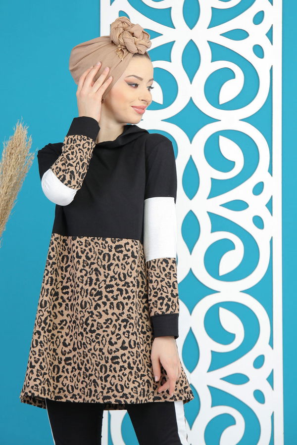 Tunik Pantolon Leopar Leopar Siyah Siyah - 7869 SİYAH
