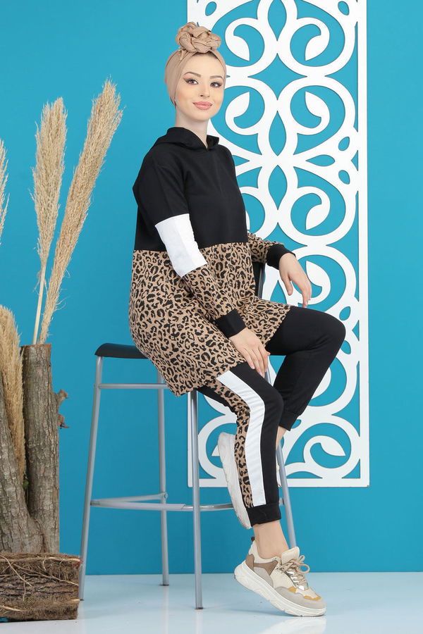 Tunik Pantolon Leopar Leopar Siyah Siyah - 7869 SİYAH